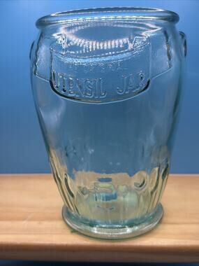 The Original Kitchen Utensil Jar VETRERIA ETRUSCA. Green Glass "Made in Italy"